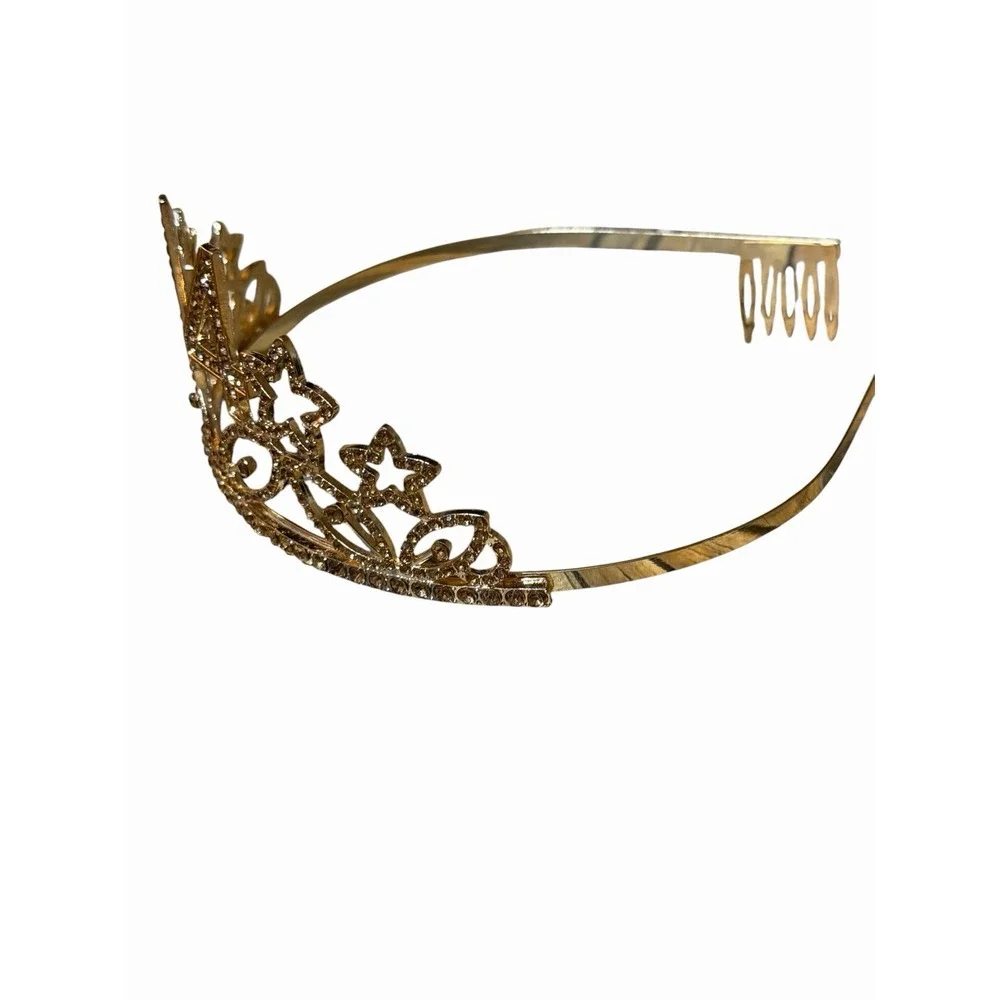Gold 14th Birthday Tiara-Rhinestone Star Princess Crown For 15th Bday